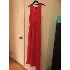 Red maxi dress with lace